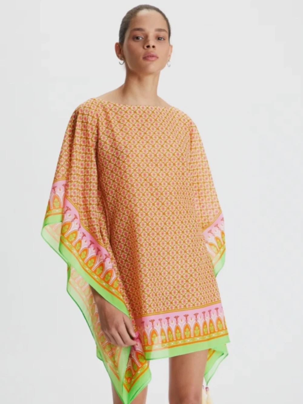 NWT Tory Burch Vauban Diamond Printed Cotton Silk Beach Caftan Cover Up Small